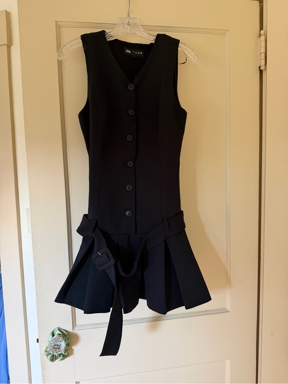Zara Black buttoned dress with belt